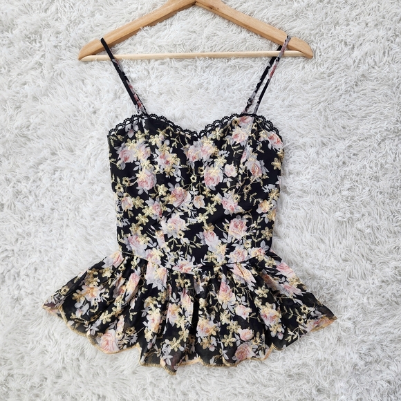 Vici Black Floral Embroidered Peplum Tank - Picture 4 of 8